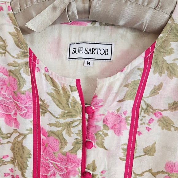 Sue Sartor Pink Floral Flounce Dress Cotton Midi Prairie Style Sz M‎ - Picture 4 of 11
